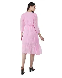 Stylish Pink Georgette Polka Dots A-Line Dress For Women-thumb1