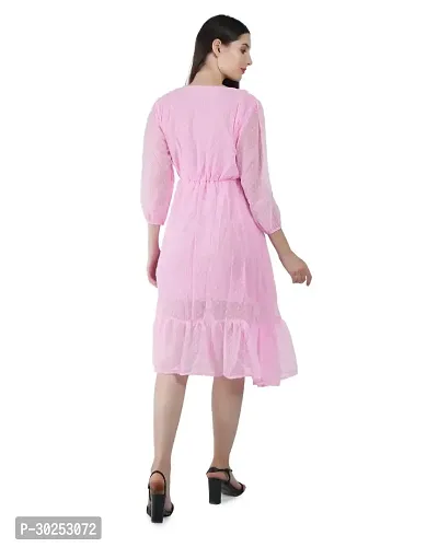 Stylish Pink Georgette Polka Dots A-Line Dress For Women-thumb2