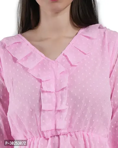 Stylish Pink Georgette Polka Dots A-Line Dress For Women-thumb4