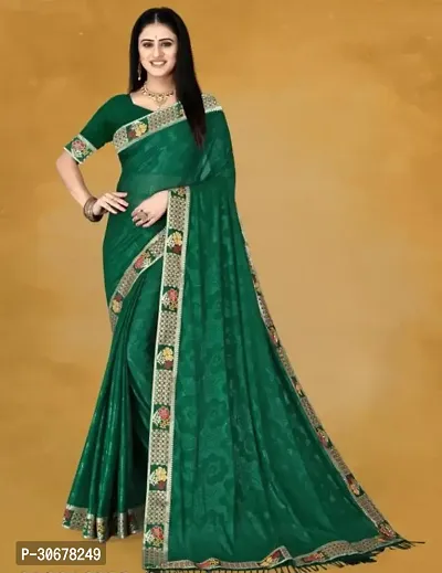 Stylish Lycra Green Printed Saree with Blouse piece For Women