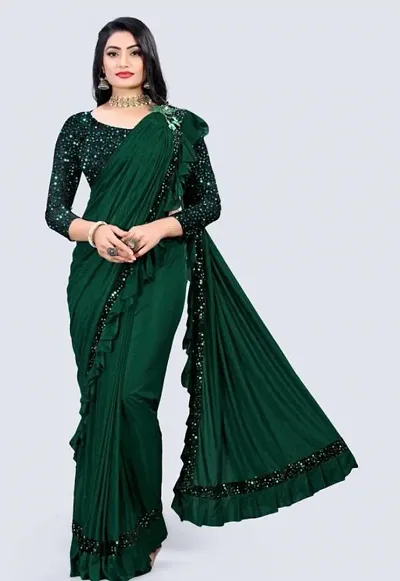 Beautiful Lycra Embroidered Saree With Blouse Piece For Women