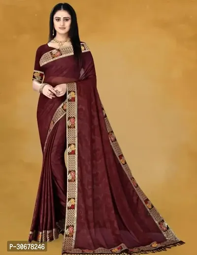 Stylish Lycra Brown Printed Saree with Blouse piece For Women