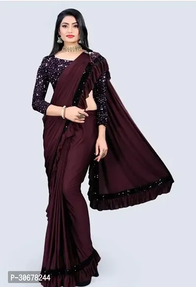 Stylish Lycra Purple Solid Saree with Blouse piece For Women-thumb0