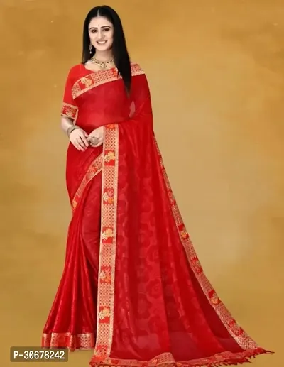 Stylish Lycra Red Printed Saree with Blouse piece For Women-thumb0