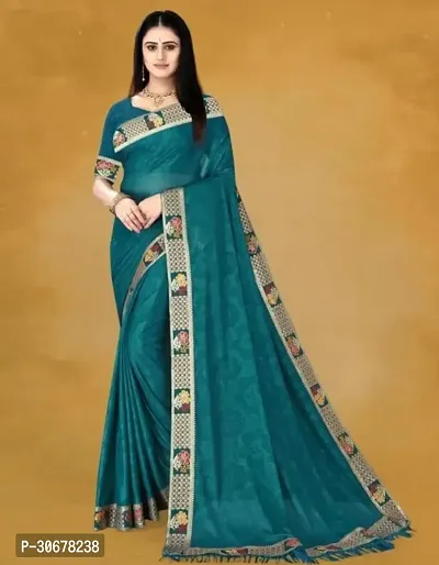 Stylish Lycra Teal Printed Saree with Blouse piece For Women