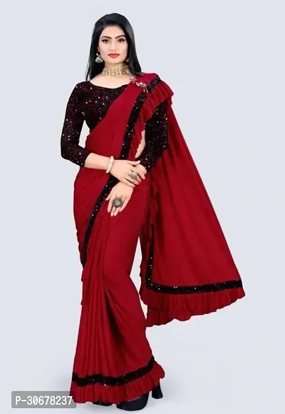 Stylish Lycra Red Solid Saree with Blouse piece For Women