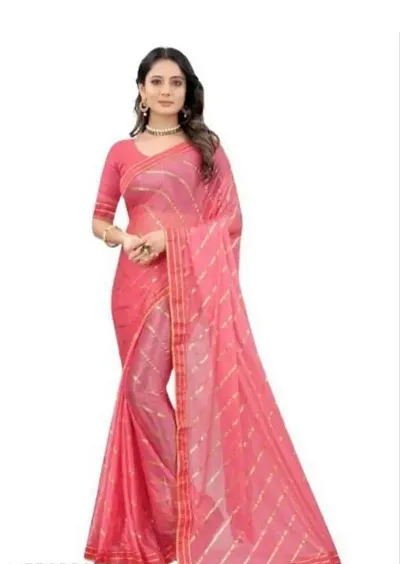 Stylish Lycra Striped Saree with Blouse piece For Women