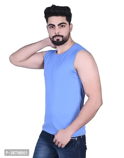 Stylish Blue Nylon Solid Vest For Men-thumb3