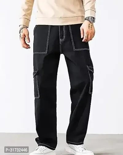 Stylish Black Denim Solid Mid-Rise Jeans For Men