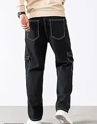 Stylish Black Denim Solid Mid-Rise Jeans For Men-thumb1