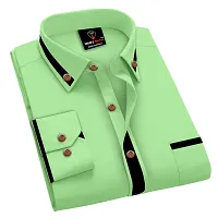 Reliable Green Cotton Blend Solid Casual Shirt For Men-thumb1