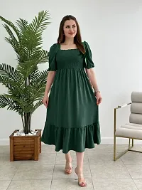 Stylish Green Cotton Blend Solid A-Line Dress For Women-thumb2