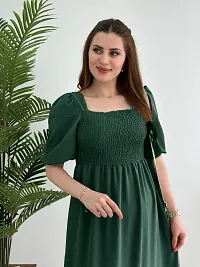 Stylish Green Cotton Blend Solid A-Line Dress For Women-thumb3