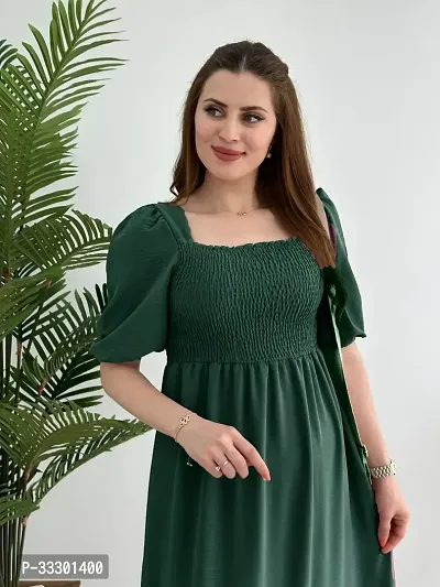 Stylish Green Cotton Blend Solid A-Line Dress For Women-thumb4