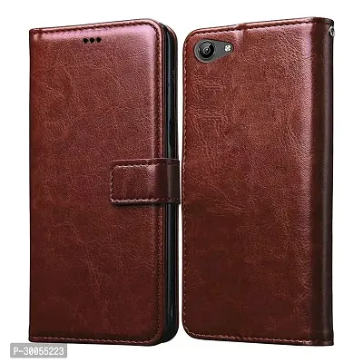 Vivo Y71 Leather Flip Cover | (Flexible, Shock Proof Back Cover| Hand Stitched Leather Finish | Card Pockets Wallet  Stand |Designer Case Only for Smart Users (Brown) Soriful Store-thumb0