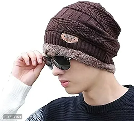 CHITRANSH ENTERPRISE Winter Soft Beanie Cap Skull Cap for Men Women Brown Winter Cap for Men (2 Piece Combo)-thumb2