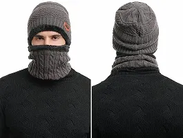 DESI CREED Winter Knit Neck Warmer Scarf and Set Skull Cap and Gloves for Men Women Winter Cap Combo Pack (Black - Grey)-thumb1