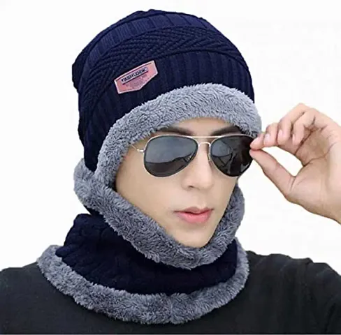 CHITRANSH ENTERPRISE Winter Knit Neck Warmer Scarf and Set Skull Cap for Men Women