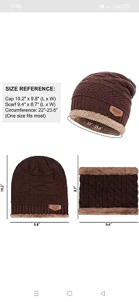 DESI CREED Winter Knit Neck Warmer Scarf and Set Skull Cap for Men Women Winter Cap for Men (2 Piece Combo) (Brown)-thumb3