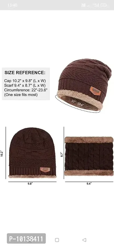 DESI CREED Winter Knit Neck Warmer Scarf and Set Skull Cap for Men Women Winter Cap for Men (2 Piece Combo) (Brown)-thumb4