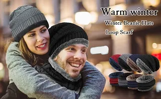 DESI CREED Winter Knit Neck Warmer Scarf and Set Skull Cap and Gloves for Men Women Winter Cap Combo Pack (Blue-Black)-thumb2