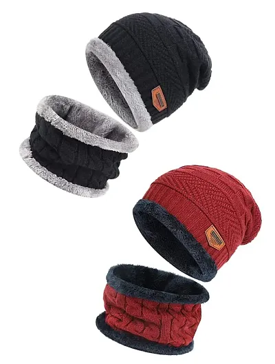 DESI CREED Winter Knit Neck Warmer Scarf and Set Skull Cap for Men Women Winter Cap for Men 2 Piece Combo Pack