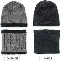 DESI CREED Winter Knit Beanie Cap Hat Neck Warmer Scarf and Woolen Gloves Set for Men  Women (3 Piece) (Grey)-thumb3