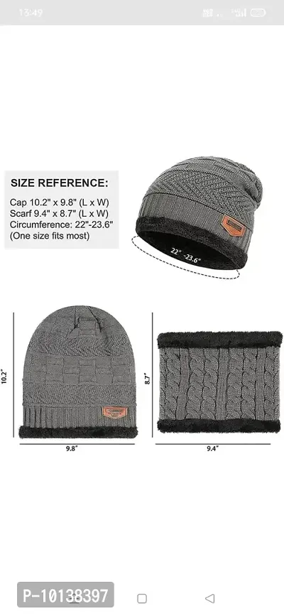 DESI CREED Winter Knit Neck Warmer Scarf and Set Skull Cap for Men Women Winter Cap for Men (2 Piece Combo) (Grey)-thumb4