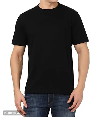 CHITRANSH ENTERPRISE Men?s Ultra-Soft Cotton Classic Round Neck T-Shirts (Large) Black