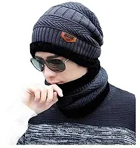 CHITRANSH ENTERPRISE Winter Knit Neck Warmer Scarf and Set Skull Cap for Men Women Green Winter Cap for Men (2 Piece Combo)-thumb3