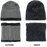 CHITRANSH ENTERPRISE Winter Knit Beanie Cap Hat Neck Warmer Scarf and Woolen Gloves Set for Men  Women (3 Piece) Grey-thumb2