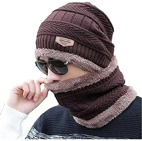CHITRANSH ENTERPRISE Winter Knit Neck Warmer Scarf and Set Skull Cap for Men Women Winter Cap for Men (2 Piece Combo)
