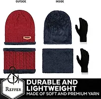 CHITRANSH ENTERPRISE Winter Knit Beanie Cap Hat Neck Warmer Scarf and Woolen Gloves Set for Men  Women (3 Piece) Red-thumb2