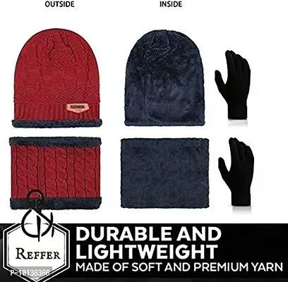 CHITRANSH ENTERPRISE Winter Knit Beanie Cap Hat Neck Warmer Scarf and Woolen Gloves Set for Men  Women (3 Piece) Red-thumb3