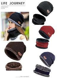 DESI CREED Winter Knit Neck Warmer Scarf and Set Skull Cap for Men Women Winter Cap for Men 2 Piece Combo Pack (Grey - Red)-thumb2