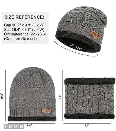 DESI CREED Winter Knit Neck Warmer Scarf and Set Skull Cap and Gloves for Men Women Winter Cap for Men 3 Piece (Grey)-thumb3