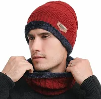 DESI CREED Winter Knit Neck Warmer Scarf and Set Skull Cap and Gloves for Men Women Winter Cap Combo Pack (Red-Blue)-thumb4