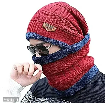 CHITRANSH ENTERPRISE Winter Knit Neck Warmer Scarf and Set Skull Cap for Men Women GreyWinter Cap for Men (2 Piece Combo)