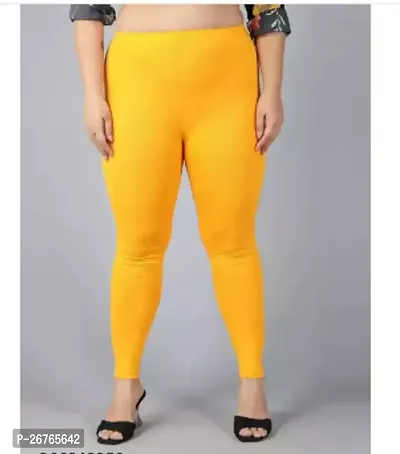 Fabulous Yellow Cotton Blend Solid Leggings For Women-thumb0