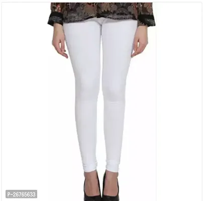 Fabulous White Cotton Blend Solid Leggings For Women