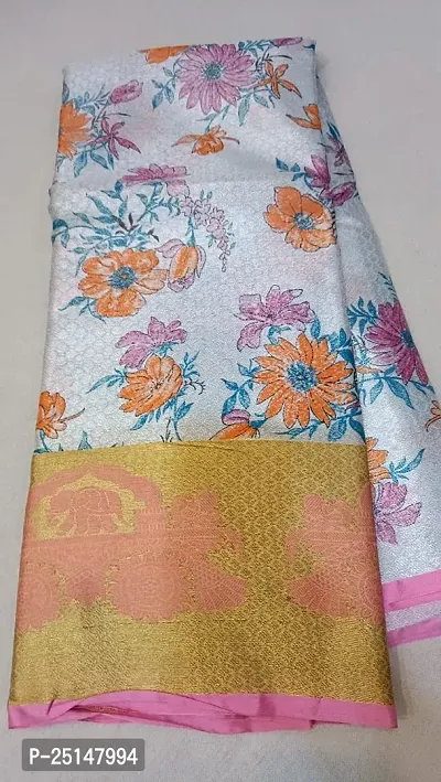 Stylish Multicoloured Tissue Silk Saree With Blouse Piece For Women-thumb0