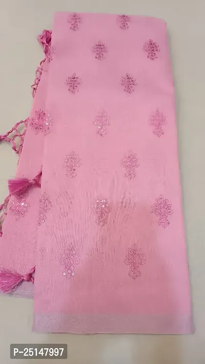 Stylish Pink Linen Saree With Blouse Piece For Women