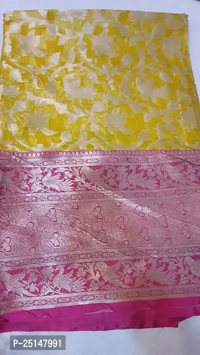 Stylish Multicoloured Organja Saree With Blouse Piece For Women