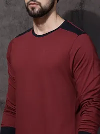 Stylish Cotton Maroon Solid Full Sleeves Round Neck T-Shirt For Men-thumb1