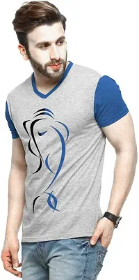 Stylish Cotton Grey Printed Half Sleeve V Neck T-Shirt For Men-thumb1