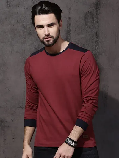 Stylish Solid Full Sleeves Round Neck T-Shirt For Men