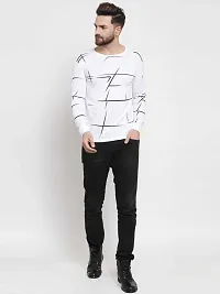 Stylish Cotton White Printed Full Sleeves Round Neck T-Shirt For Men-thumb2