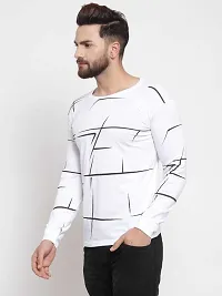 Stylish Cotton White Printed Full Sleeves Round Neck T-Shirt For Men-thumb1