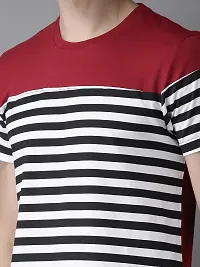 Stylish Cotton Multicoloured Striped Half Sleeve Round Neck T-Shirt For Men-thumb1