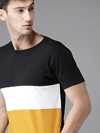 Stylish Cotton Multicoloured Colourblocked Half Sleeve Round Neck T-Shirt For Men-thumb1